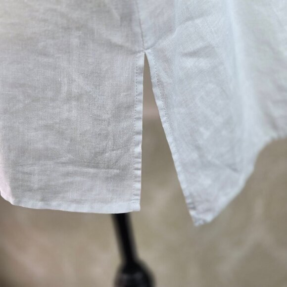 Symple NYC White Linen Tunic Blouse Ombre Blue Embroidery Roll Tab Sleeves - Picture 9 of 15